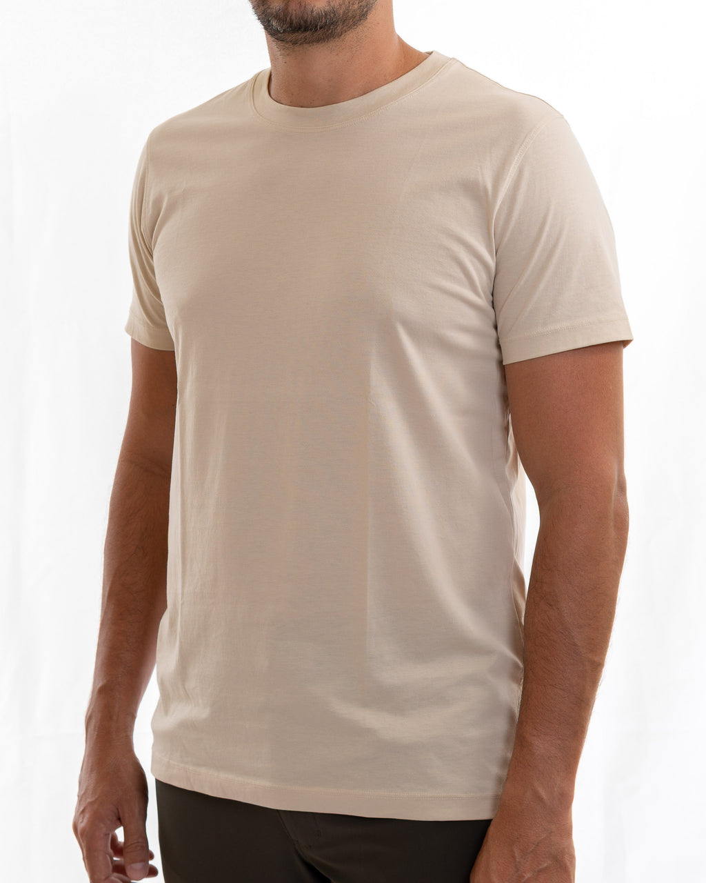 Beige pima cotton basic t-shirt